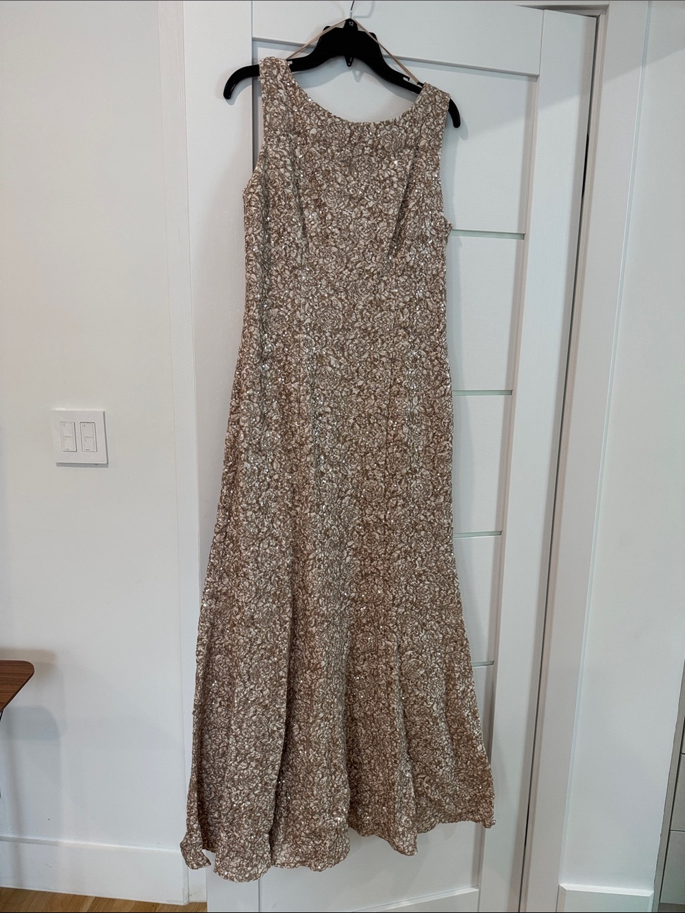 Alex Evenings Sleeveless Sequin Maxi Dress in Champagne Gold